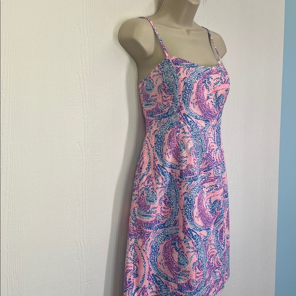 Lilly Pulitzer - Shelli Coastal Blue Maybe Gator Pink Tie Back Mini Dress Size 2 - Picture 4 of 12